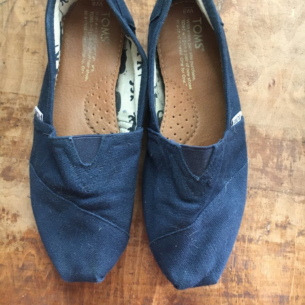 Navy Blue Toms, Size 8